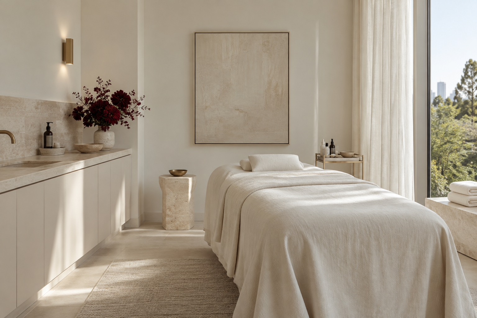 The light-filled private treatment room at Atelier Rose
