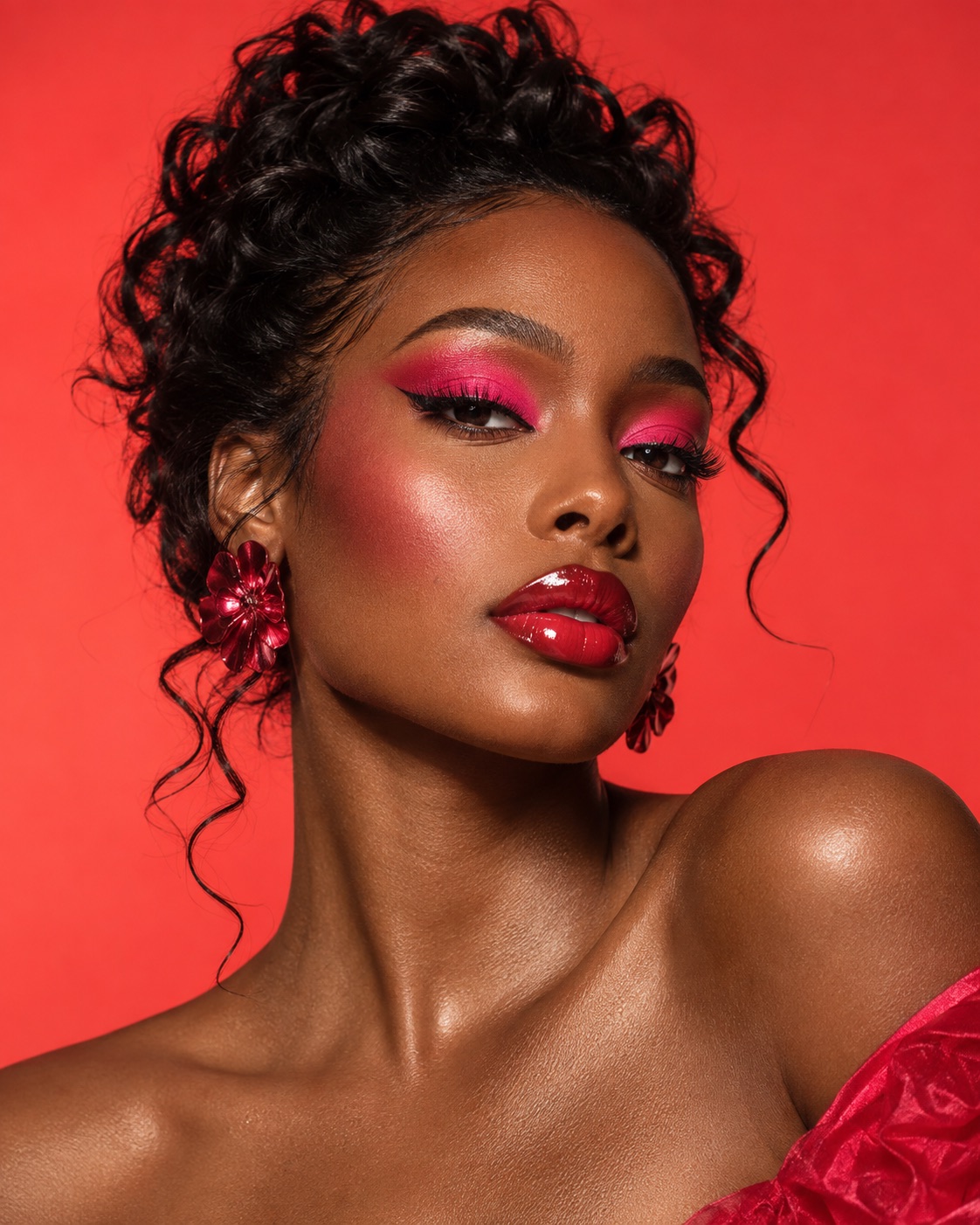 Hot pink commercial beauty makeup portrait