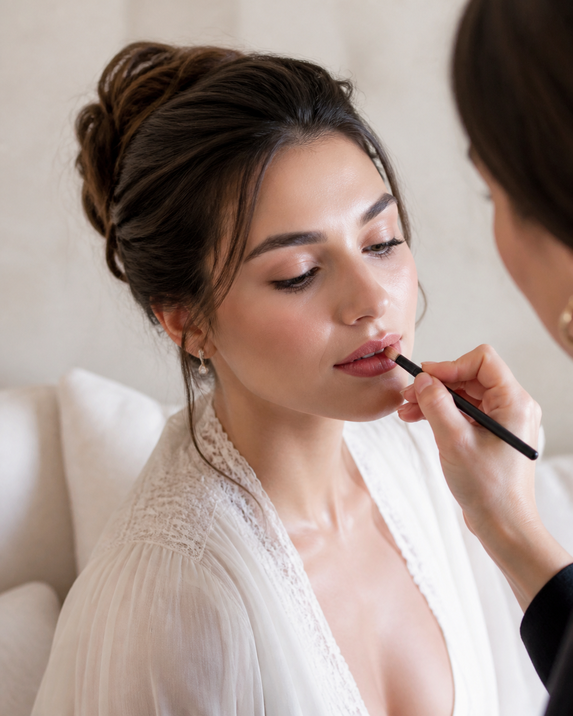 Brisbane bridal makeup artist applying luminous natural wedding makeup