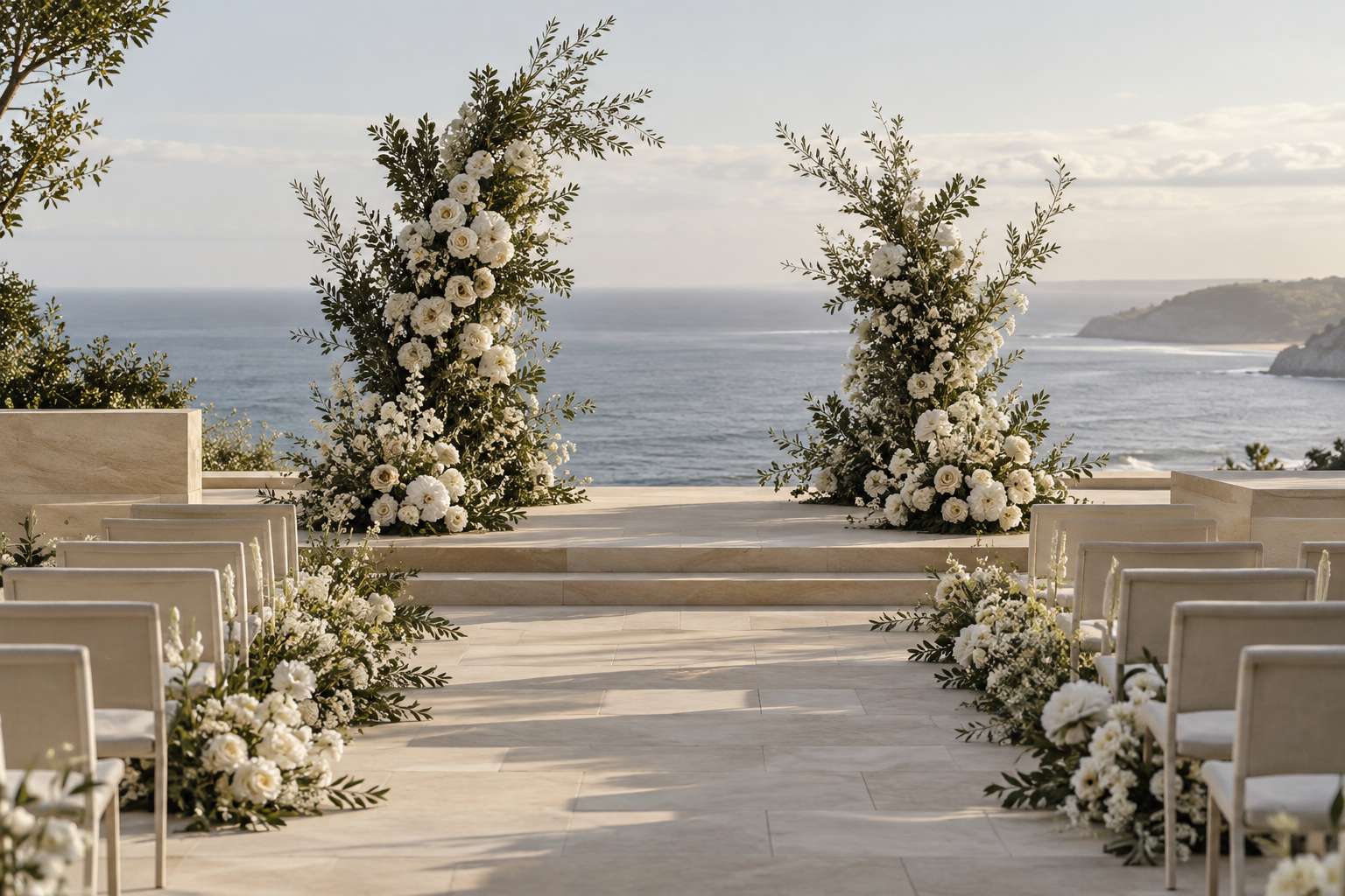 Coastal ceremony floral installation