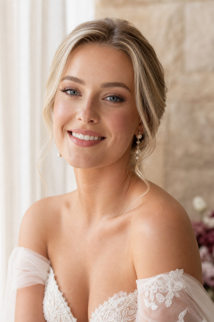 Brisbane bride with softly luminous wedding makeup