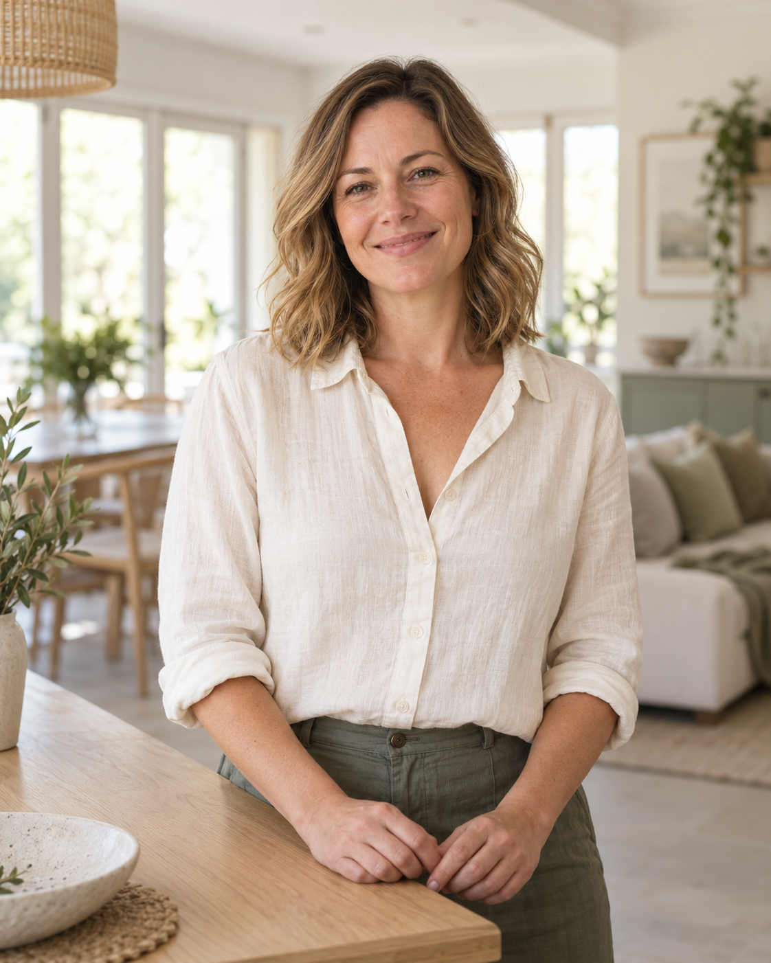 Emma, the fictional CLEAR HOME owner, in a light-filled home