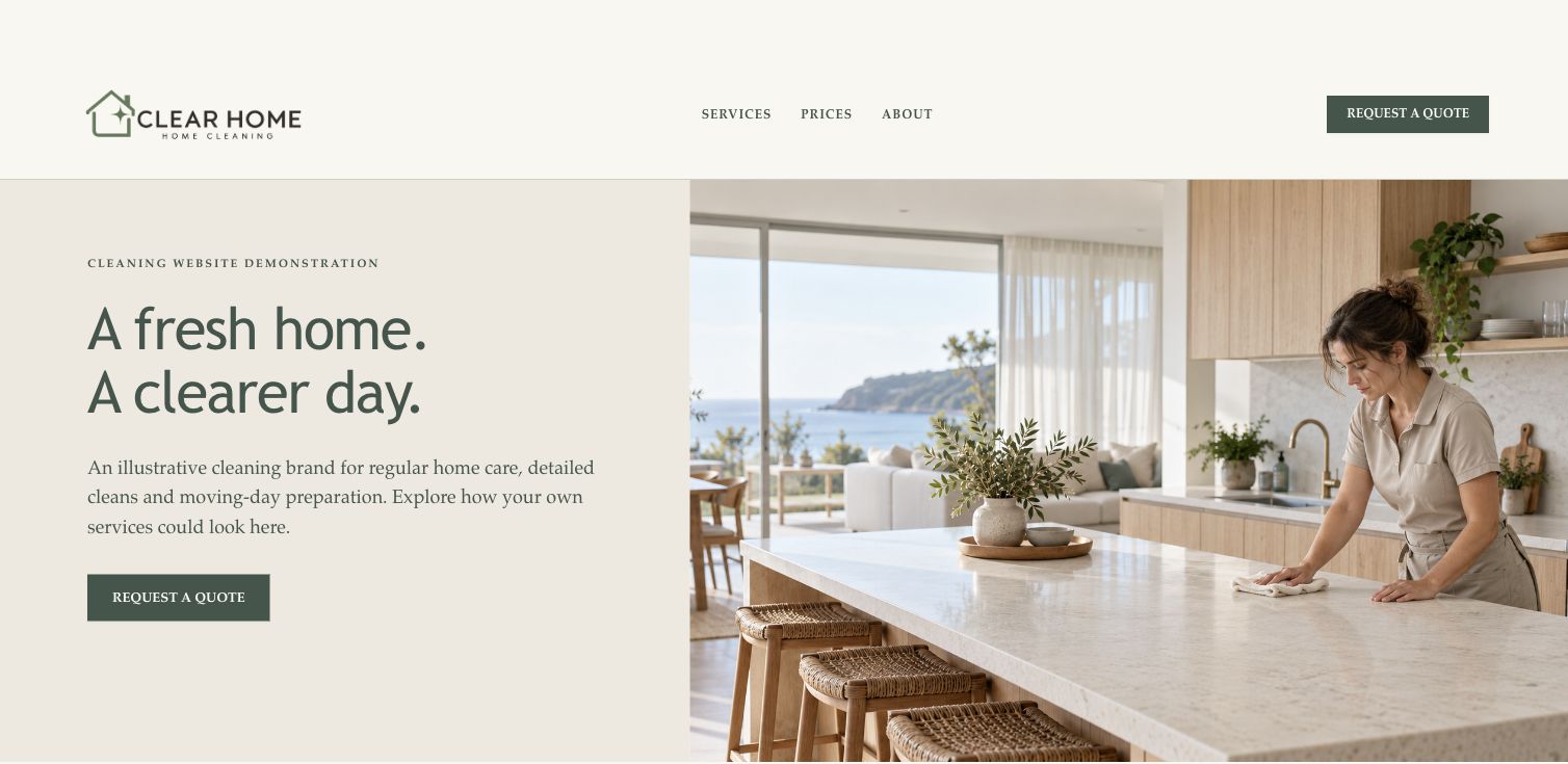 CLEAR HOME cleaning website demonstration by Field of Digital